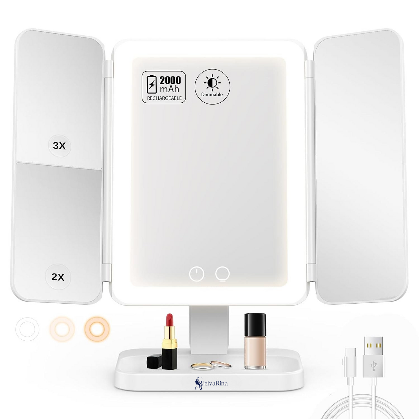 VelvaGlow™ Trifold LED Makeup Mirror