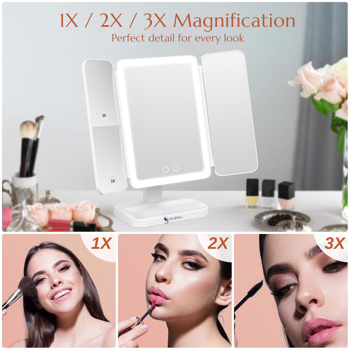 VelvaGlow™ Trifold LED Makeup Mirror
