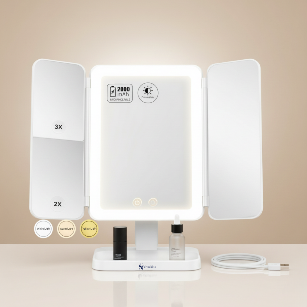 VelvaGlow™ Trifold LED Makeup Mirror