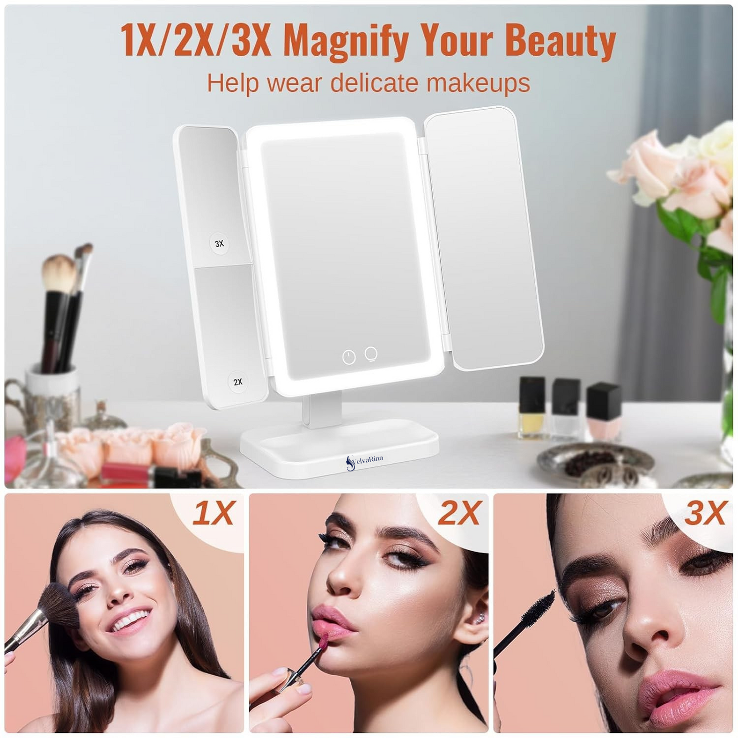 VelvaGlow™ Trifold LED Makeup Mirror